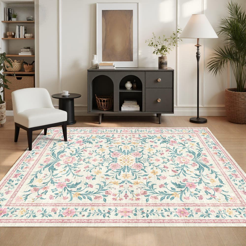 Tapete Sala Quarto 2,00x2,50 Floral Antiderrapante Lavável Abelle Casa