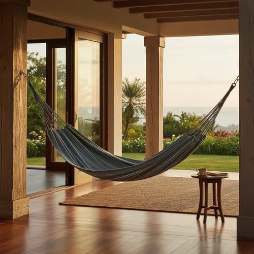 Rede De Descanso Jardim Varanda Confortável Rede Balaço Cinz Jeans Listrado