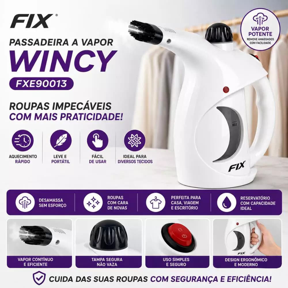 Passadeira a Vapor Portátil 127V com Reservatório 160ml para Roupas FIX