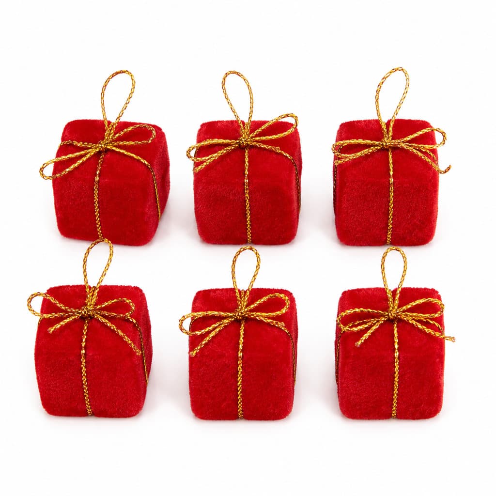 Kit 6 Mini Presentes Natal Veludo Vermelho 3cm Magizi