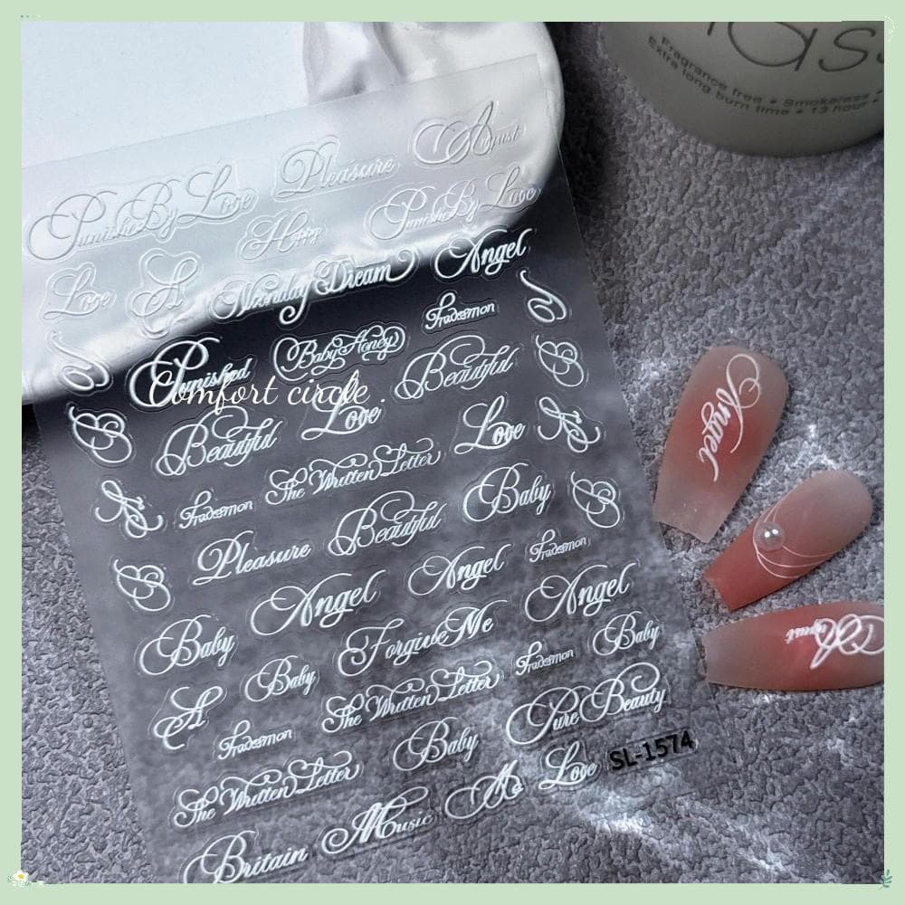 Adesivos Para Arte Em Unhas , Decoração De Preta E Branca DIY , Decalques De Manicure Com Fonte Artística Relevo