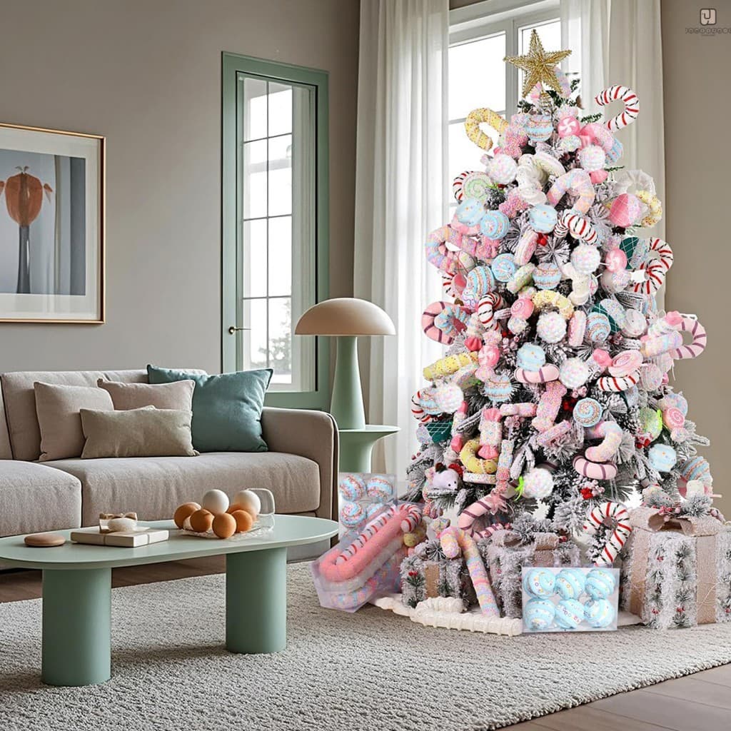Decorações Reflexivas Coloridas Dos Doces Da Espuma Árvore De Natal Do Macaron-Bolas Penduradas Para A Decoração Feriado