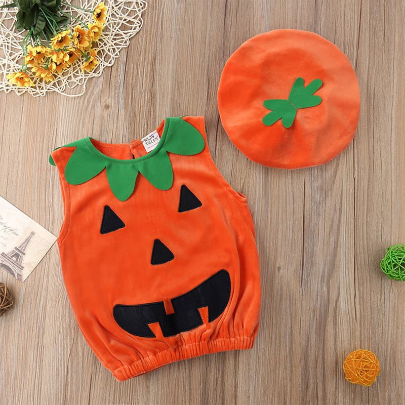 Outono versão coreana macacão infantil Halloween bebê criança traje abóbora macacão férias bebê macacão