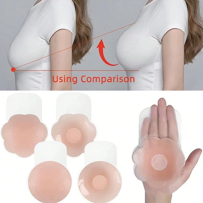 2 Peças/Set De Remendo De Peito Pull-Up De Silicone Feminino Em Forma De Flor Circular Ultra-Fino Anti Convexo Sólido Ad