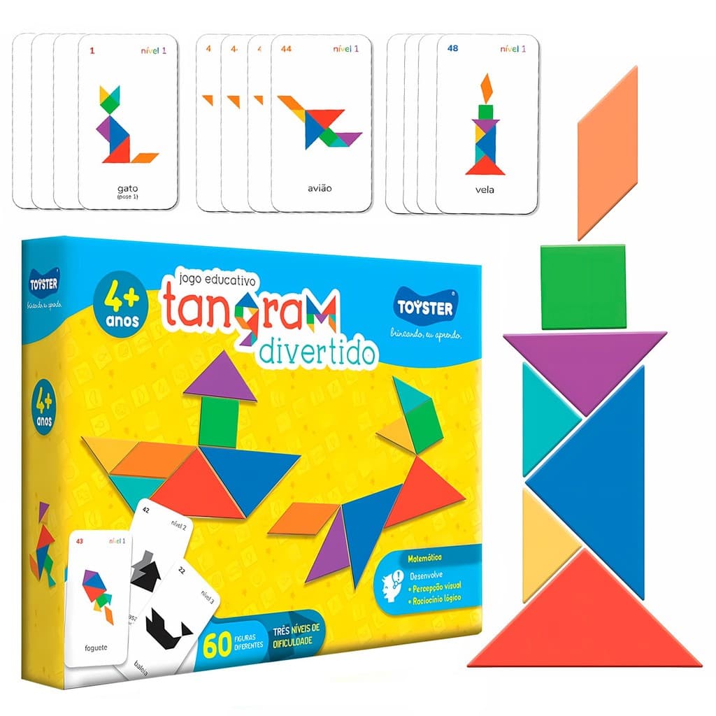 Jogo Pedagógico Tangram Divertido Com 7 Peças Geométricas Para Montar Figuras Diversas - Toyster