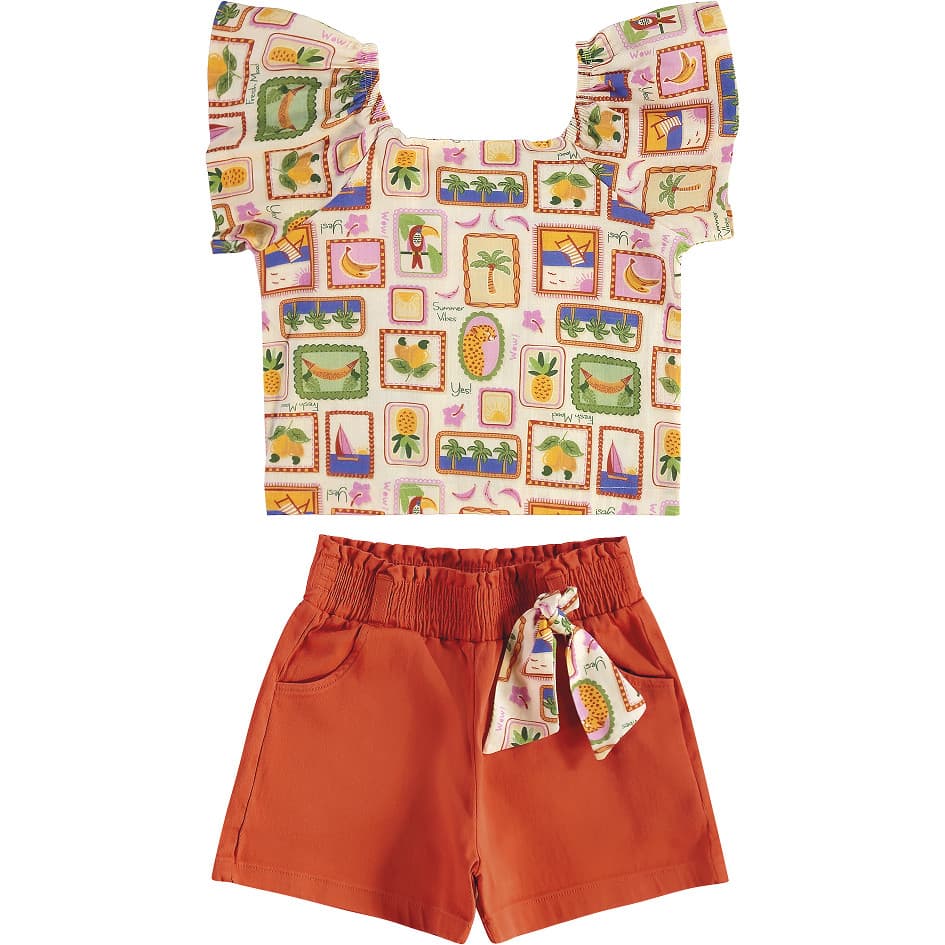 04620 CONJUNTO INFANTIL MENINA BLUSA ESTAMPADA E SHORT