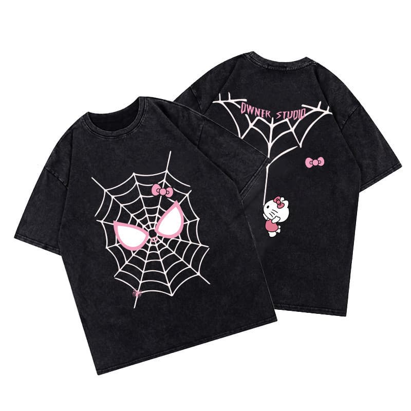 Camiseta Estampada -Verão Manga Curta Coreano Ins Bonito Dos Desenhos Animados HelloKitty Impresso