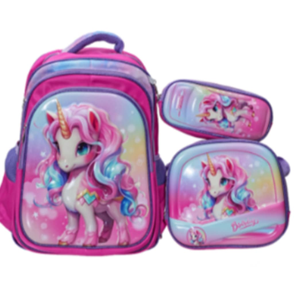 MOCHILA Kit Escolar Infantil Bolsa Lancheira Estojo Estampas 3D Menina e Menino