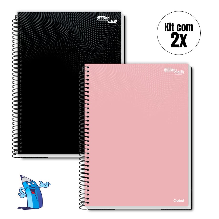 KIT COM 2 CADERNOS 10 MATERIAS UNIVERSITÁRIO COR ÚNICA ESSENCIALE 160 FOLHAS ESPIRAL CREDEAL