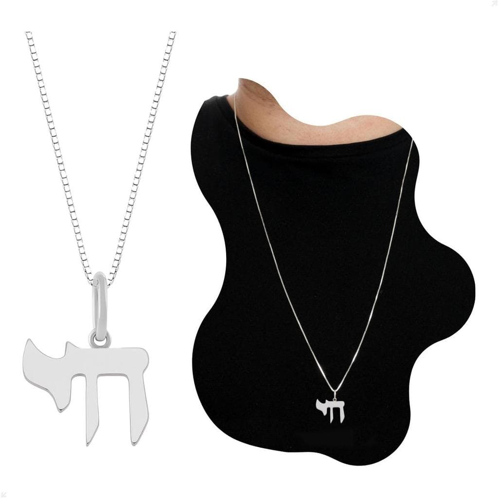 Colar Masculino Prata 925 Colar Judaico Chai Vida Original