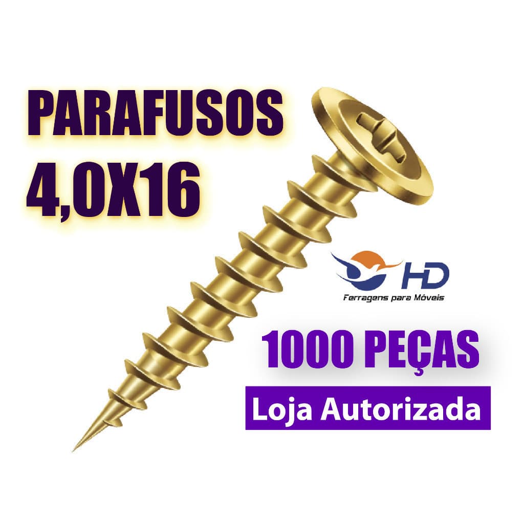 Parafuso 4,0 X 16 Chipboard Flangeado Phillips para Madeira - HD CAIXA COM 1000 peças