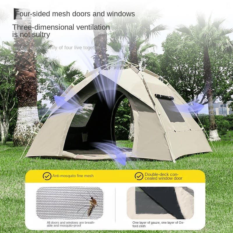 Barraca de praia totalmente automática para acampamento ao ar livre, 3-4 pessoas, abertura rápida, dobrável, portátil, a