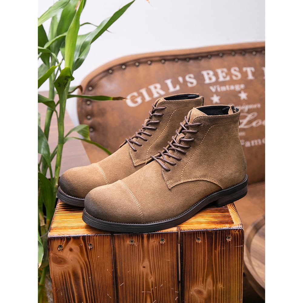 Britânico Retro camurça artesanal de couro com zíper estilo três articulações Martin botas masculinas de alta qualidade