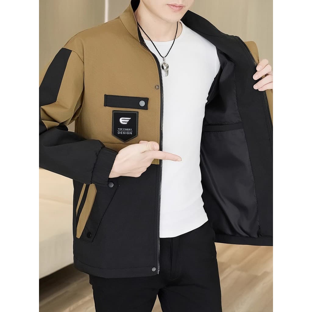 Jaqueta masculina primavera outono na moda versão coreana ferramentas gola jaqueta masculina à prova de vento jaqueta im