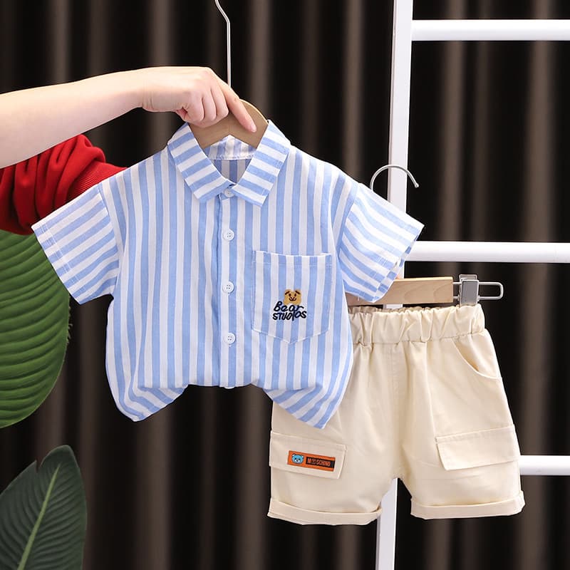 Bebê roupas de verão moda roupas infantis verão terno de duas peças bonito bebê na moda roupas infantis meninos camisa d