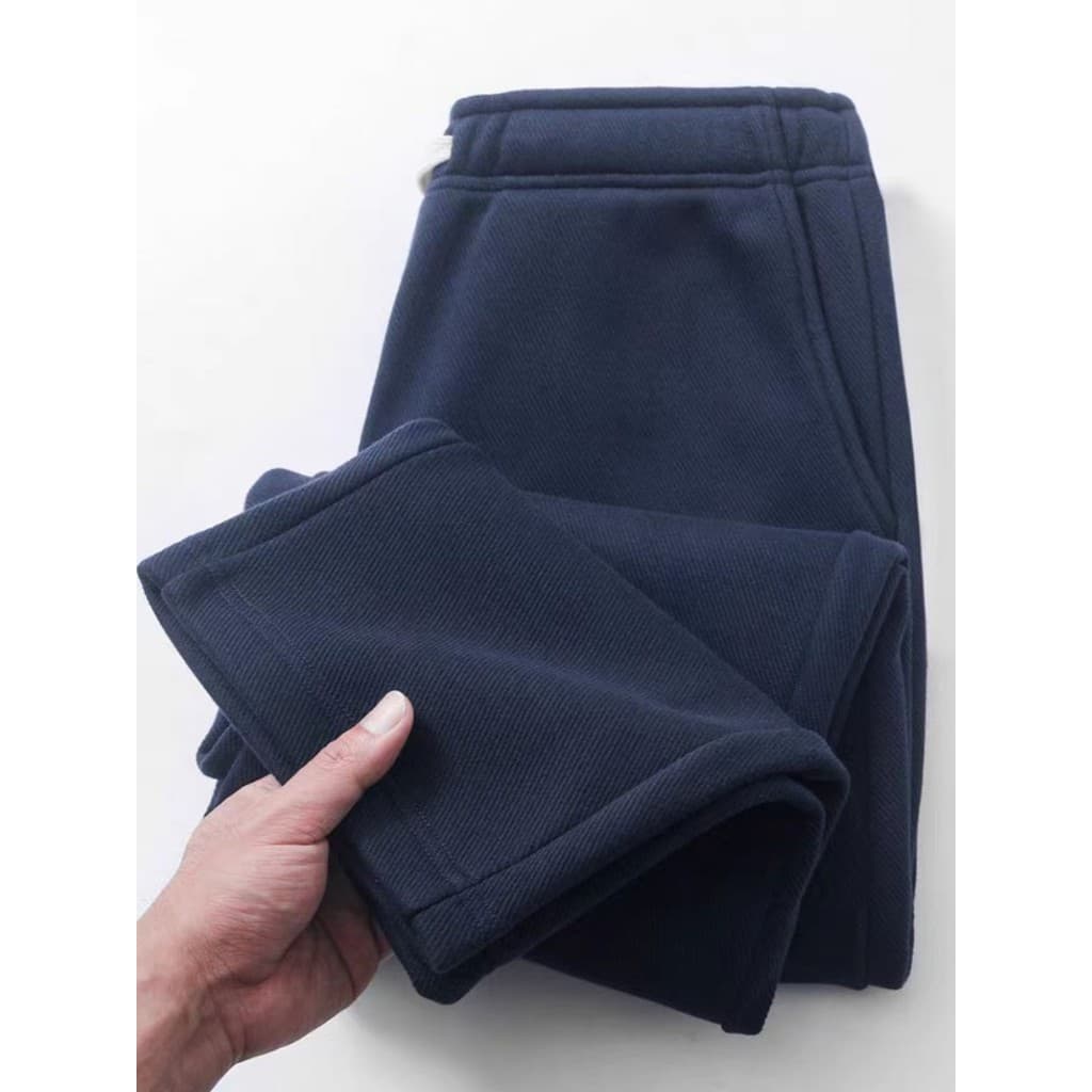 Inverno quente!Azul marinho 420g outono inverno lã reta Sweatpants masculino solto forro de lã calças esportivas casuais