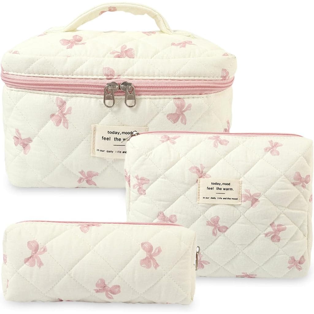 Aucuu Conjunto de 3 Bolsas de Maquiagem Coquette, Bolsa de Maquiagem Acolchoada para Mulheres, Conjunto de Bolsas de Cos