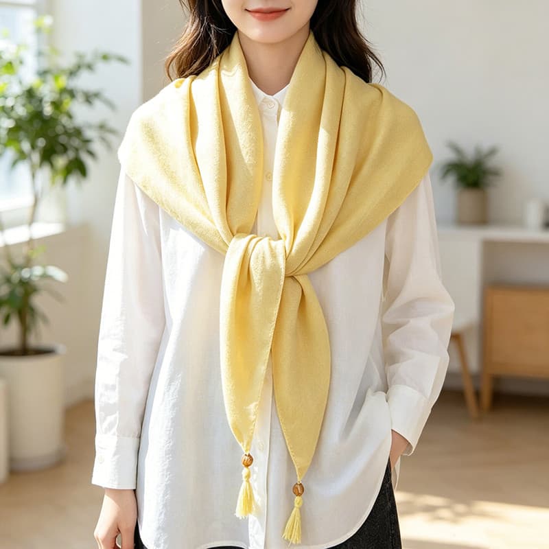 Estilo elegante Morandi cor lenço quadrado feminino com contas de madeira borla xale All-Match moda cachecol ar condicio