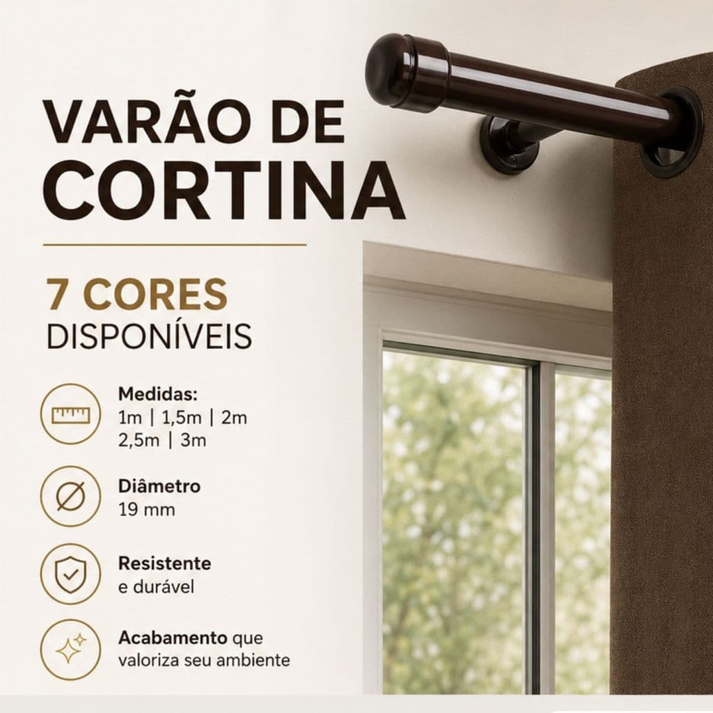 Kit Varão Para Cortina 19mm Completo Com Suporte E Ponteira