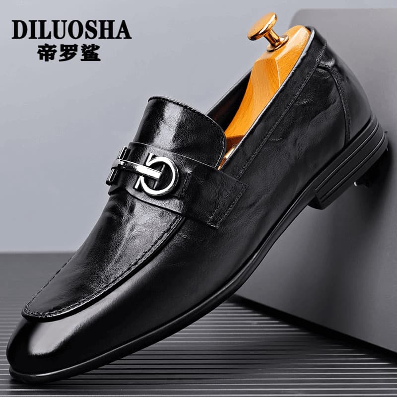 Di Luo Shark Sapatos Masculinos 2026 Novo Estilo de Couro Genuíno Sapatos de Couro Casuais Masculinos Slip-On Mocassins