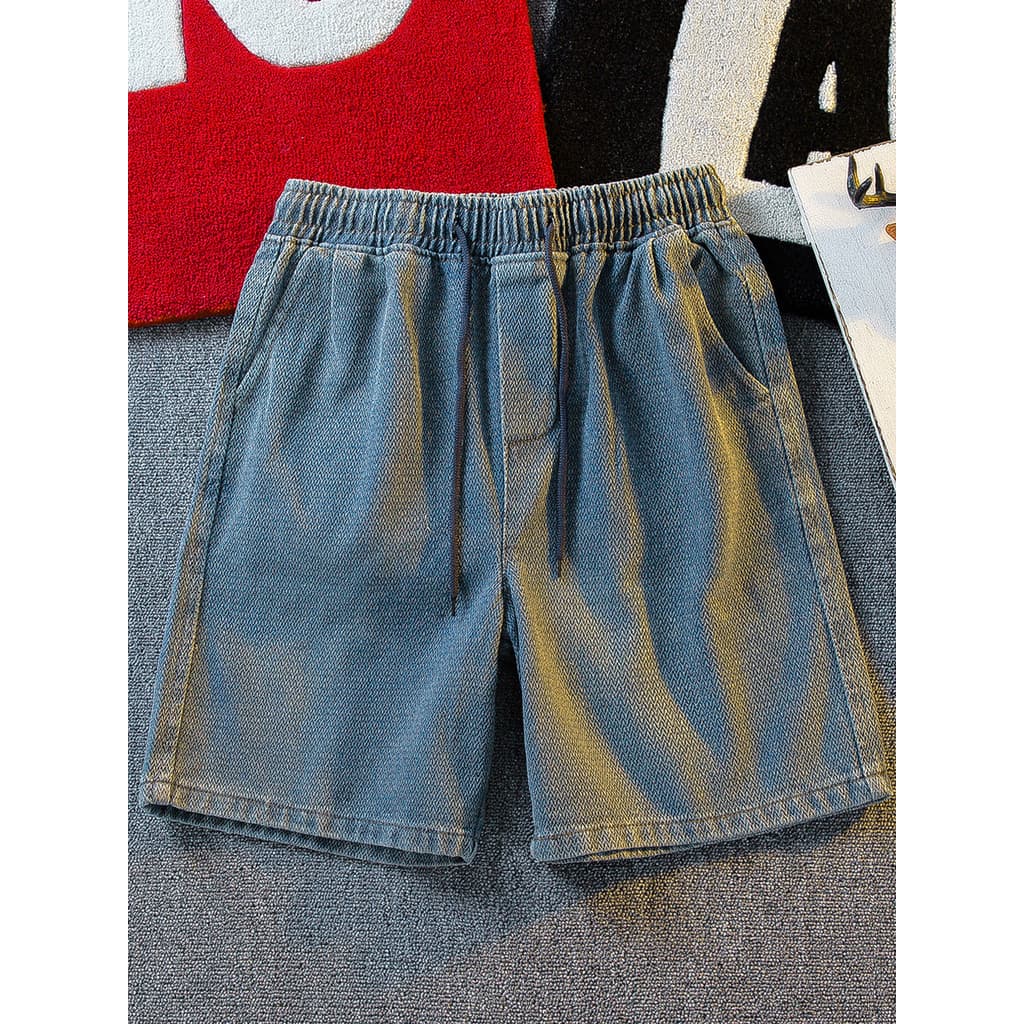 HPCP americano Retro céu estrelado padrão cordão Denim Shorts masculino verão solto Street Wear perna larga cintura elás