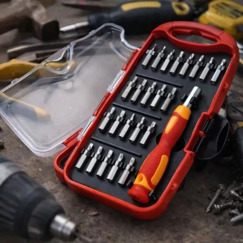 Jogo Chave Catraca Com Jogo De Bits E Soquetes Cr-V Muito Moço Mesa Casa