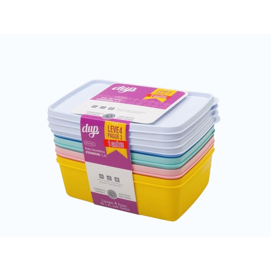 Conjunto 4 Potes Hermeticos Retangular 1,2L Dup