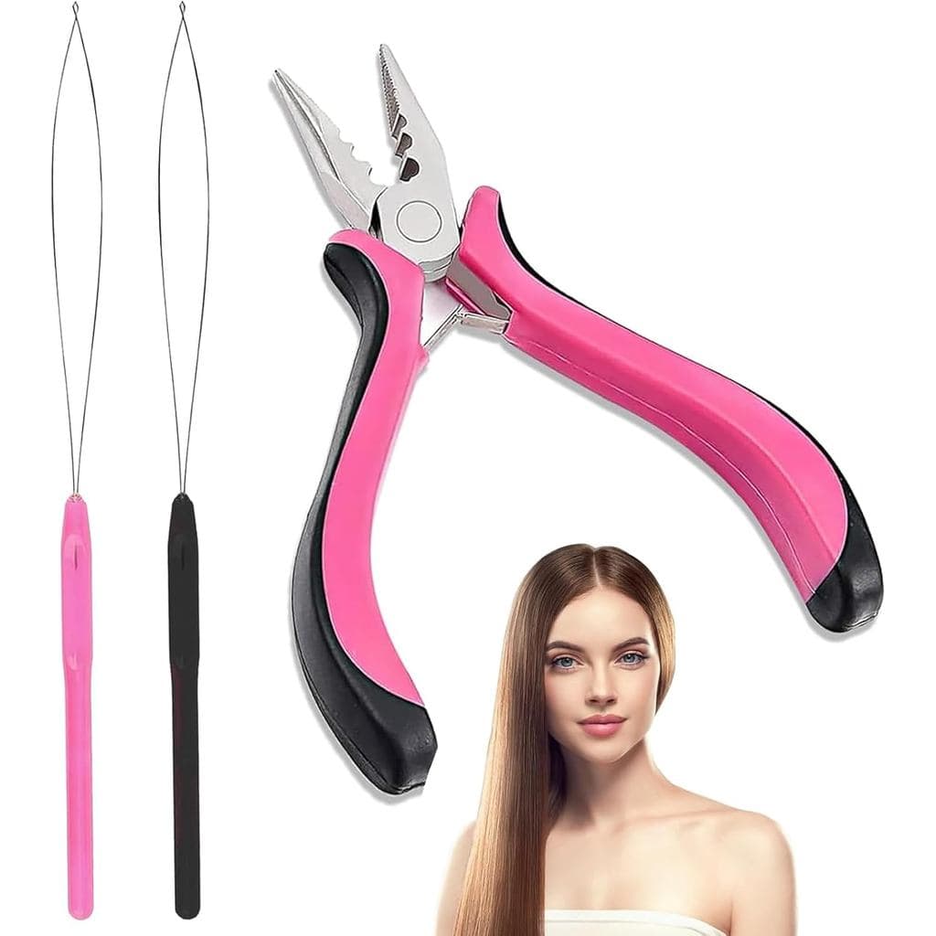 Kit de Ferramentas Profissionais para Extensão de Cabelo Nano – Inclui 1 Alicate e 2 Passadores de Fio, Ferramenta para