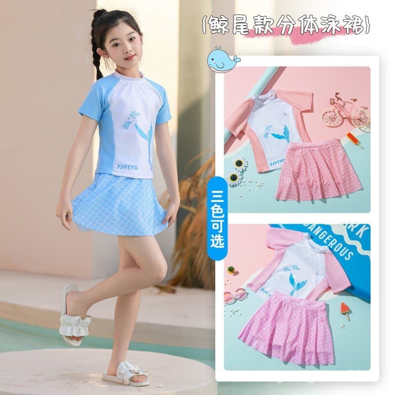 Roupa de Banho Infantil Feminina, Conjunto de Duas Peças Estilo Vestido de Princesa para Meninas de 3 a 11 Anos, Pequena