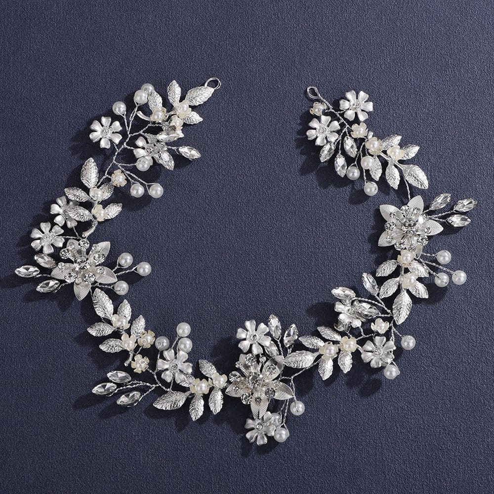 Tiara de Noiva Vintage com Flores, Folhas e Pérolas, Feita à Mão, para Casamento (prata, tamanho único)