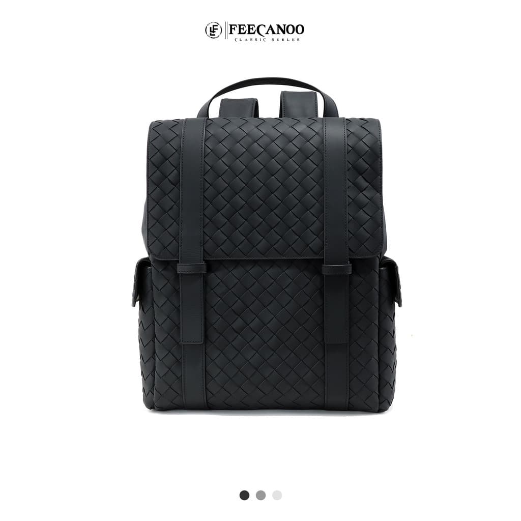 Luz de luxo Premium couro genuíno mão-tecido mochila masculina preto grande capacidade Casual Commuter mochila negócios