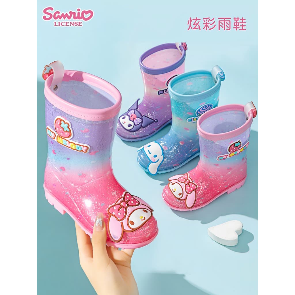 Kuromi crianças botas de chuva meninas botas de chuva meninas leve moda antiderrapante sapatos de água do bebê melodia c