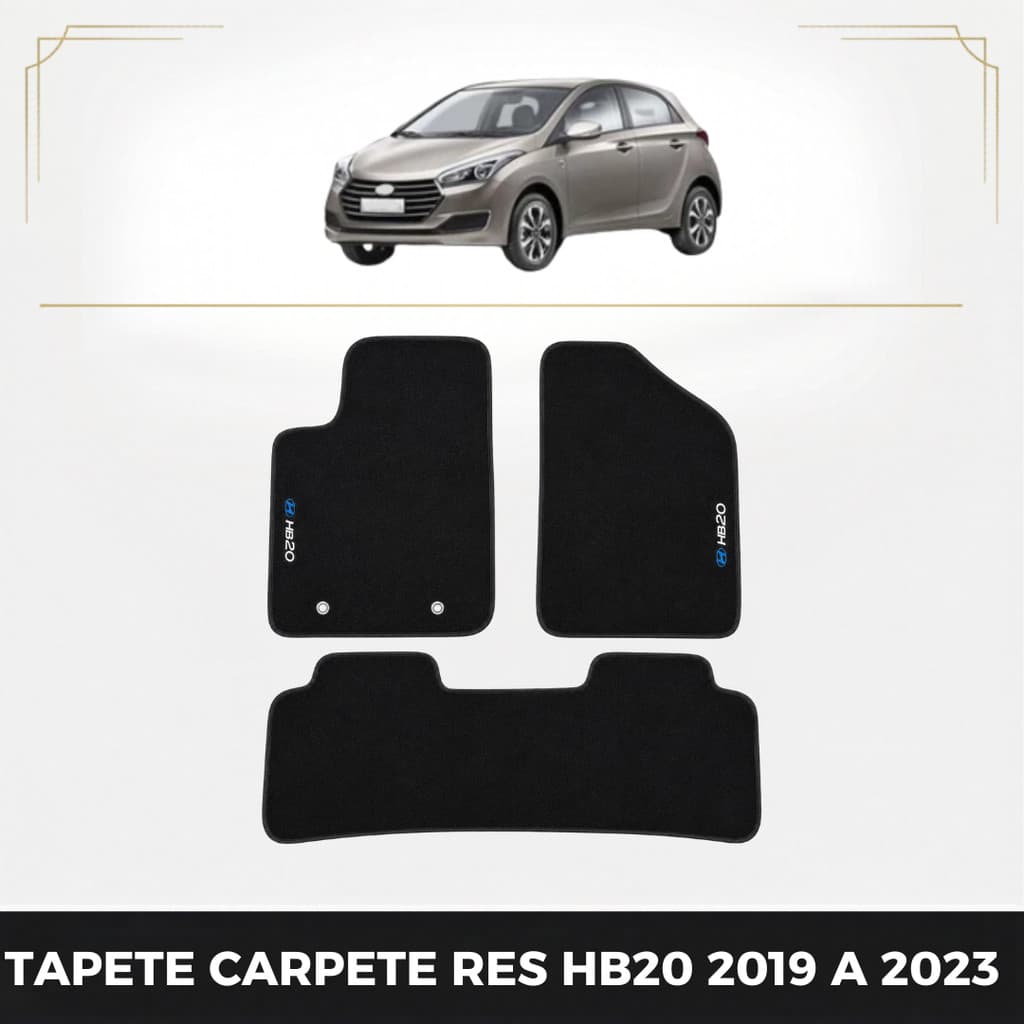 Kit de tapetes 3 peças específico HB20 2019 20 21 22 23 Carpete Res-Preto