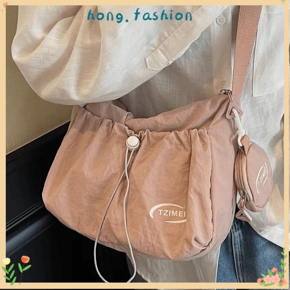 Bolsa Mensageiro HONG , Grande Capacidade Com Sacola De Moedas , De Ombro Cordão De Lona De Nylon De Cor Sólida