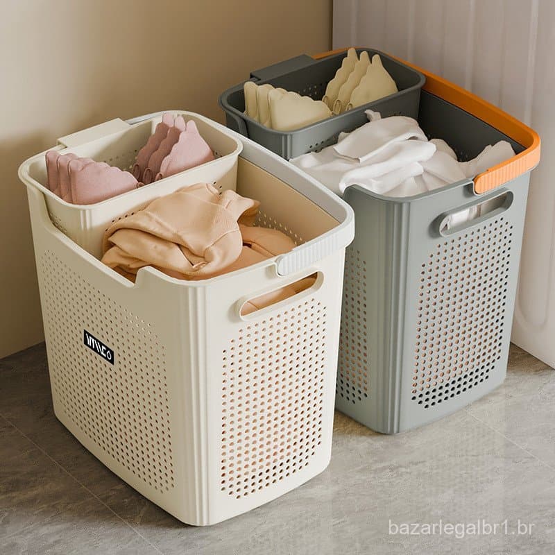 Cesto grande para roupa suja, cesto de armazenamento doméstico respirável, cesto de roupa suja de plástico, cesto de arm
