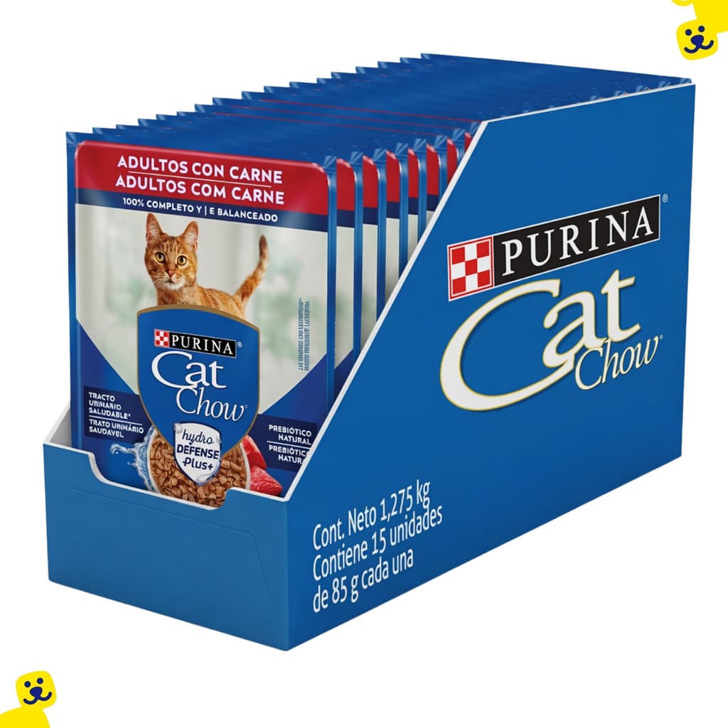 Kit 15 Sachê Cat Chow Gatos Adultos Ração Úmida Carne 80g