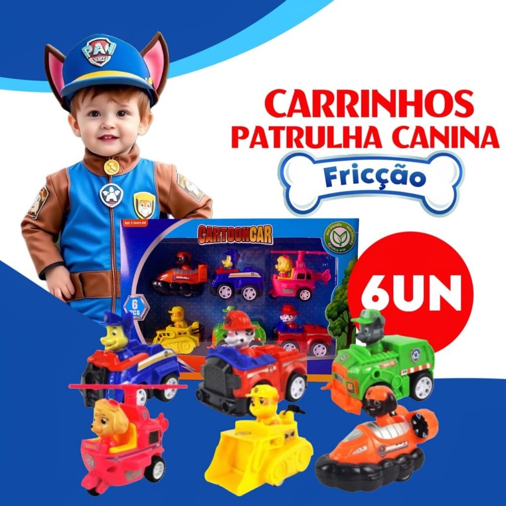 Kit Carrinhos Patrulha Canina 6 ou 9 Peças – Mini Veículos dos Personagens