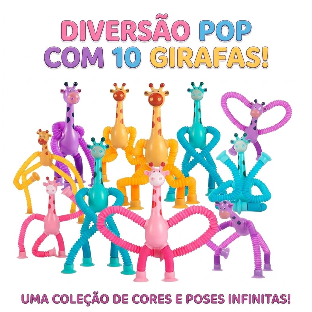 Kit 10 Brinqueods Girafas Pop Estica Led Sensorial Lembrança Festa