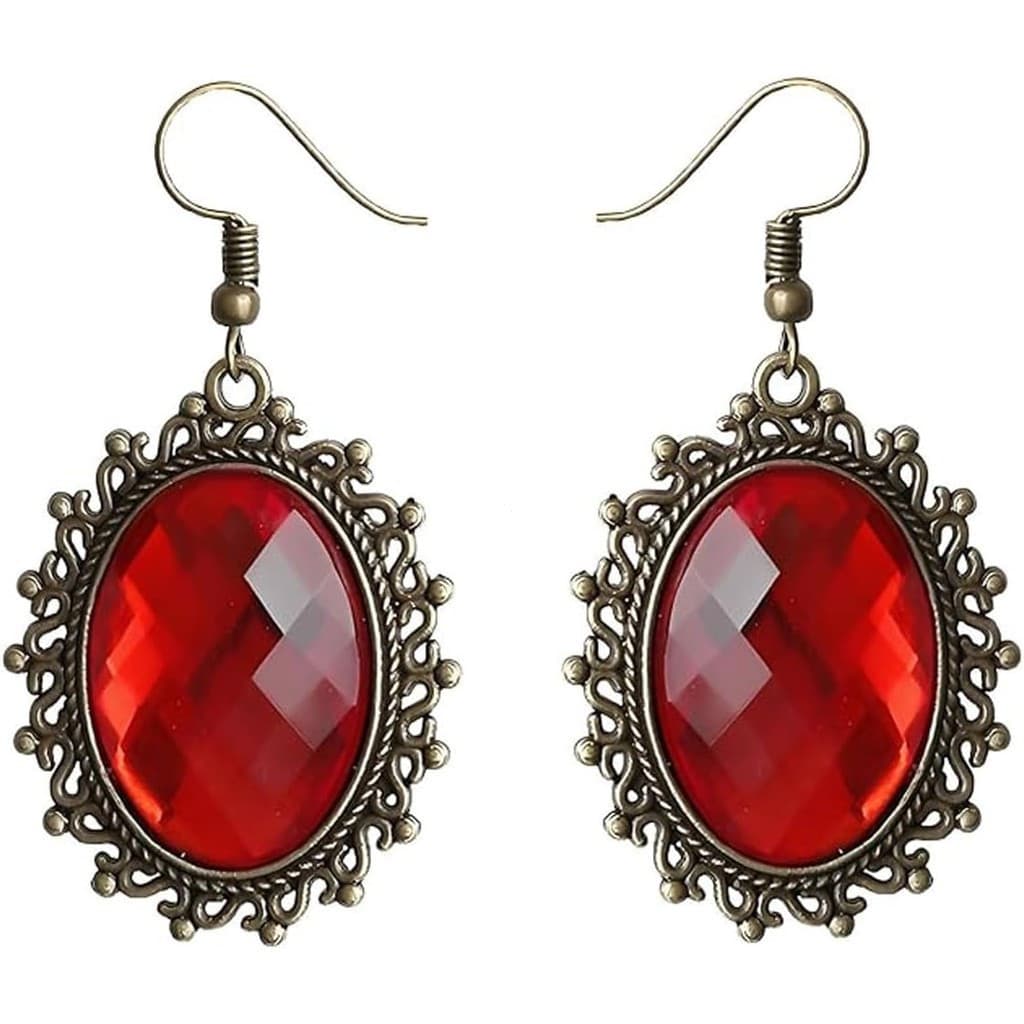 Brincos Góticos Femininos, Brincos de Vampiro em Vidro Vermelho Estilo Vitoriano, Brincos Pendentes em Forma de Gota, WV
