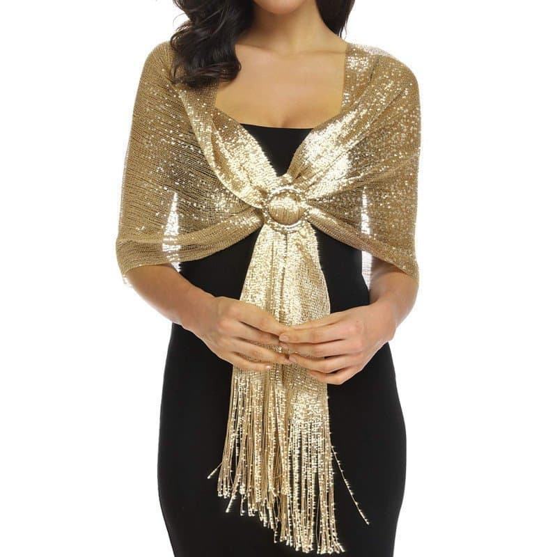 Elegante Vestido de Noite Feminino Xale com Franjas Acessórios de Festa de Casamento Lenço
