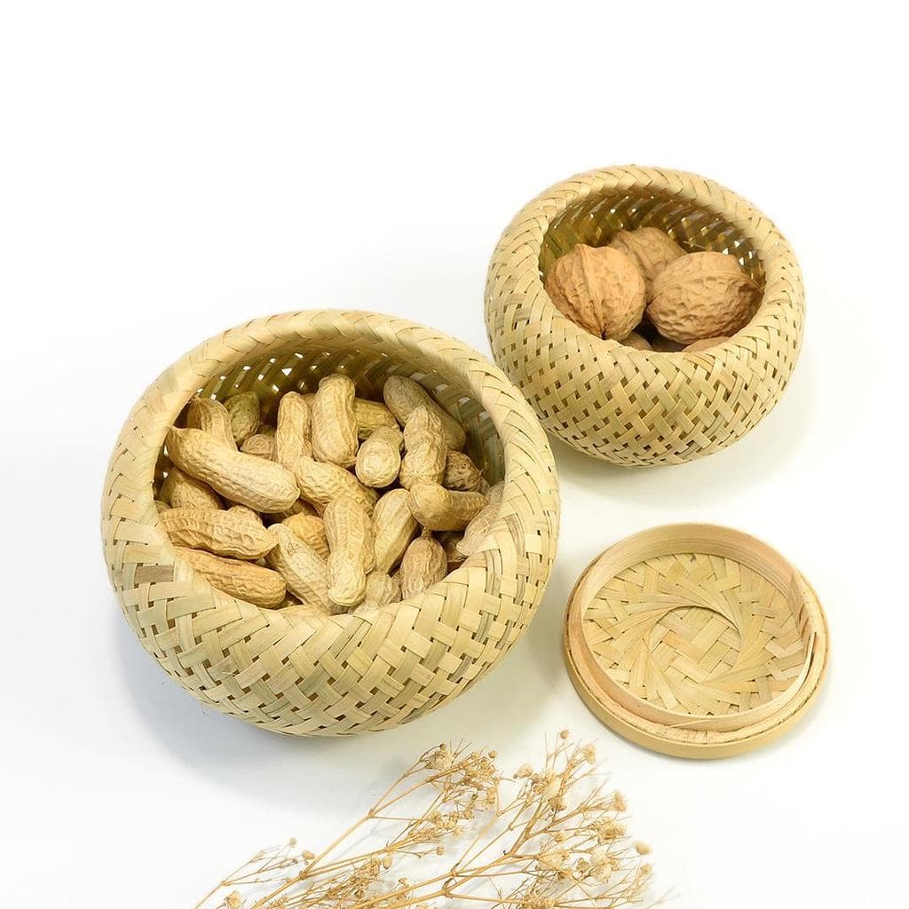 Cesta de armazenamento de produtos tecidos de bambu artesanal cesta de bambu bandeja de lanche fazenda pá redonda pão co