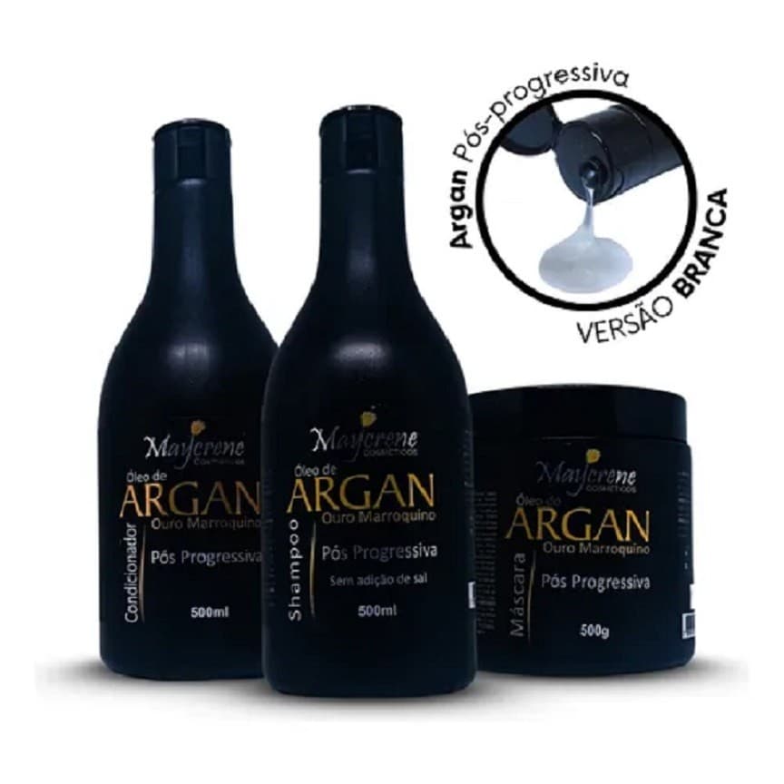 Kit Capilar Pós Progressiva Óleo de Argan 500ml Maycrene - Shampoo + Condicionador + Máscara Capilar