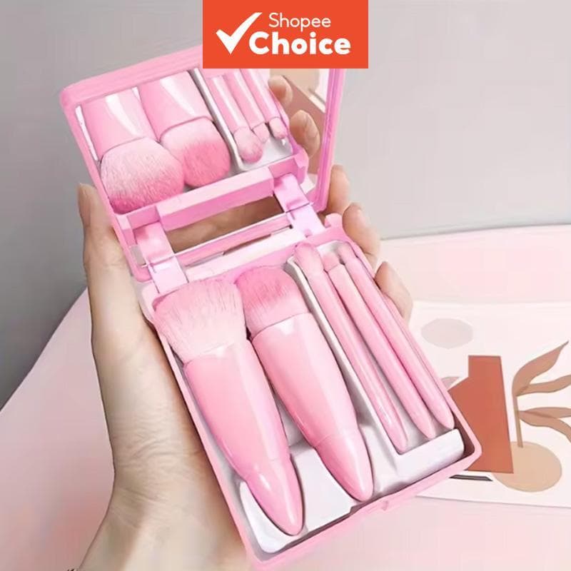 Conjunto De Pincéis De Maquiagem Para Blush – Mini Pincel De Pó Cinco Caixas Com Espelho , Ferramenta Versátil De Beleza