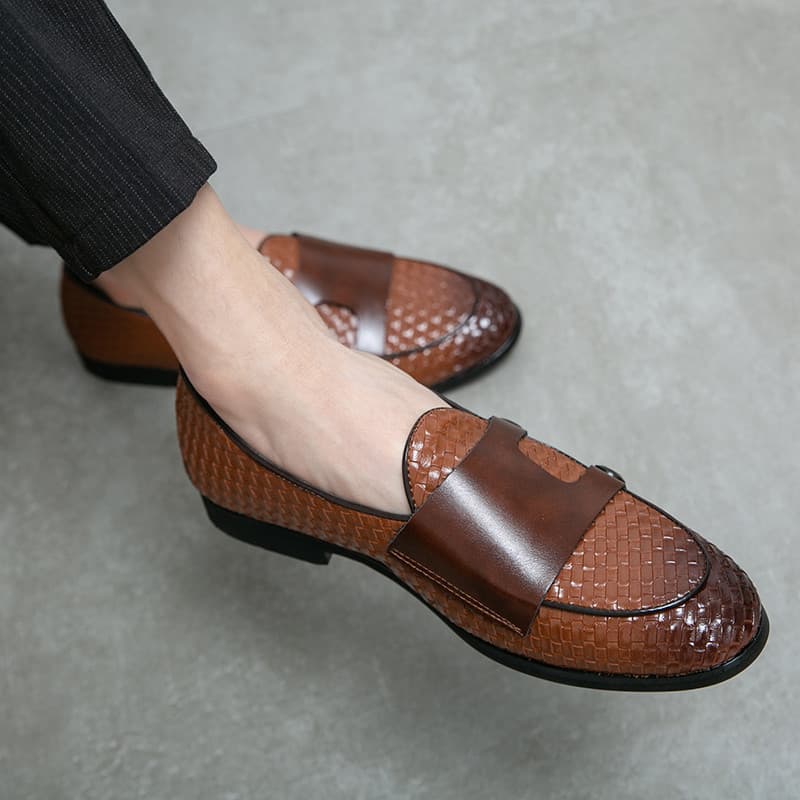 Mocassins masculinos padrão tecido primavera respirável sapatos masculinos de um Pedal novo estilo ervilhas sapatos marr