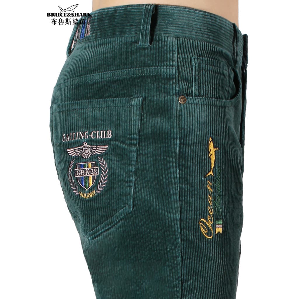 Outono inverno novo estilo calças de veludo masculino Bruce Shark Street Wear solto calças casuais bordado calças retas