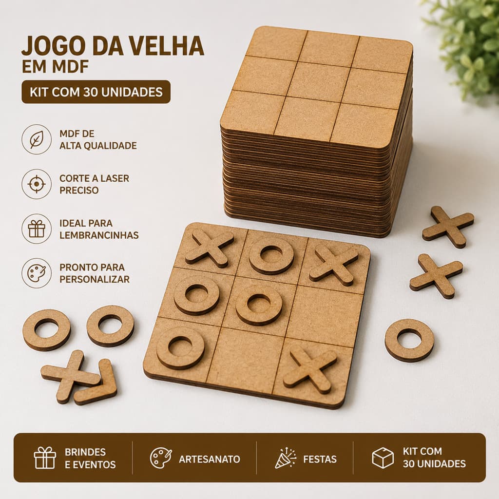 30 Jogo Da Velha Com Tabuleiro (Brinquedo/Presente/Lembrancinha) Em MDF 3mm Jogos Tabuleiro