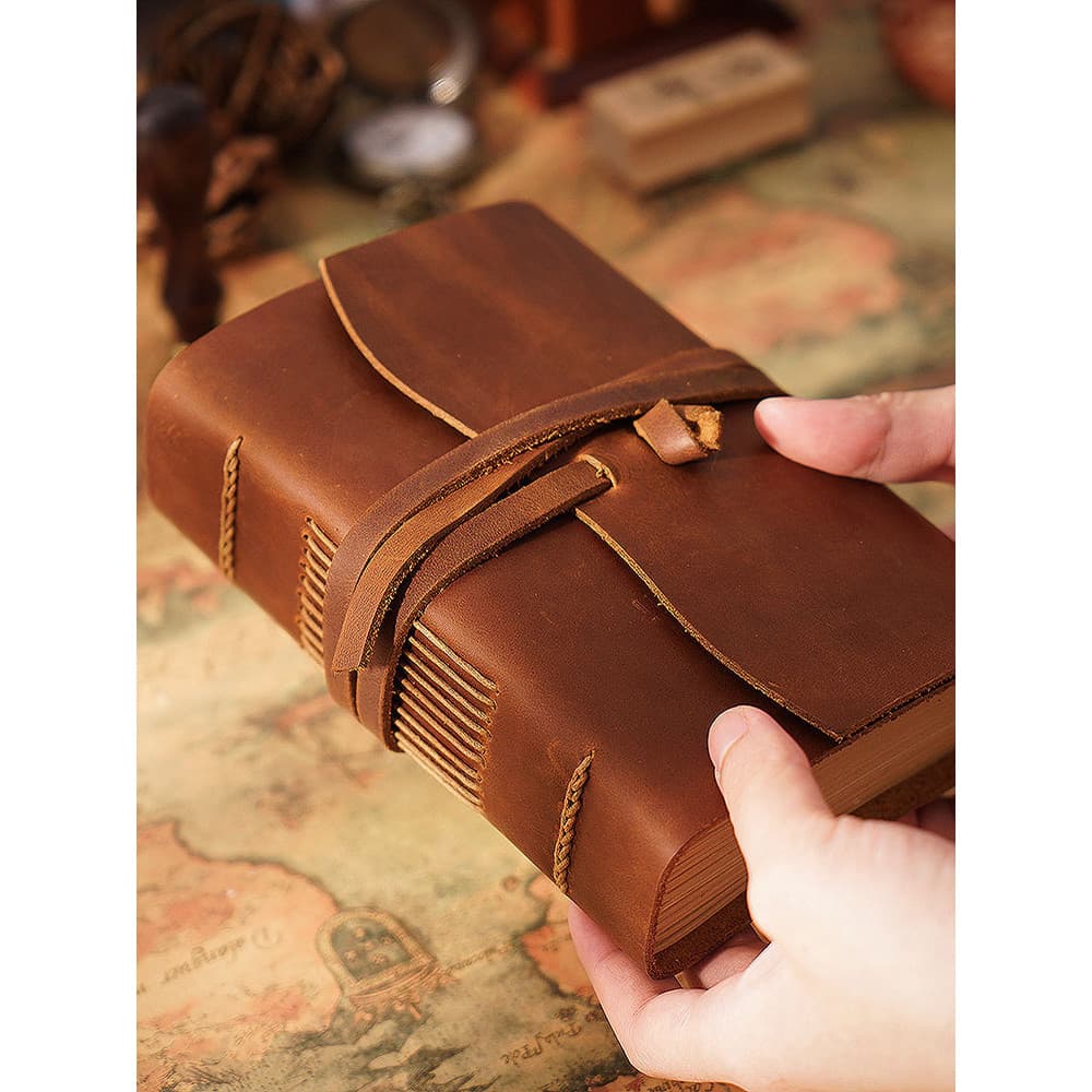 Retro TN kraft caderno engrossado esculpido cavalo louco couro diário manual portátil gravata corda papel kraft bloco de