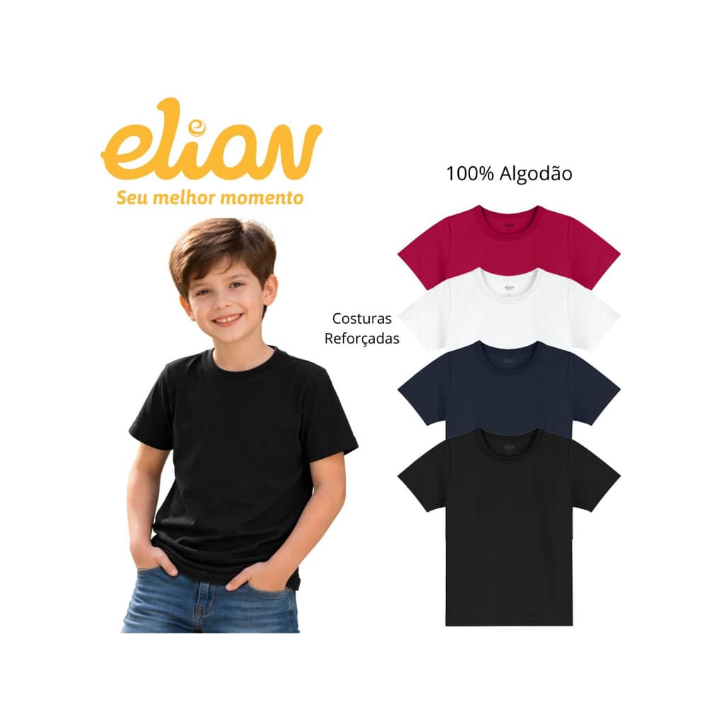 Camiseta Básica Elian Todas Ocasiões 100% Algodão Menino