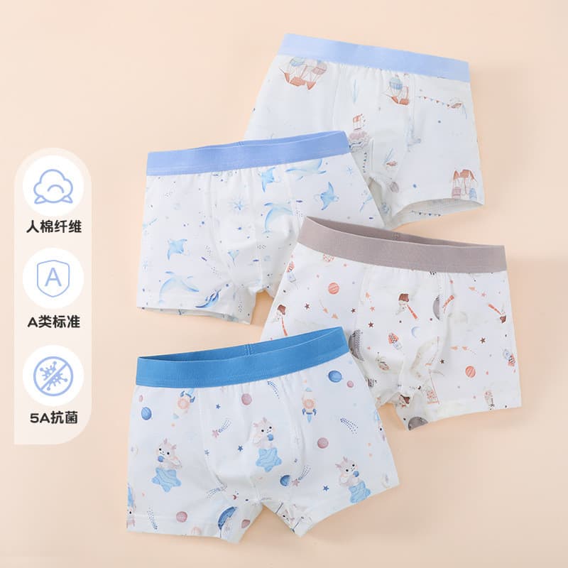 Crianças roupa interior médio grande crianças de pernas planas quatro cantos dos desenhos animados impresso verão estilo