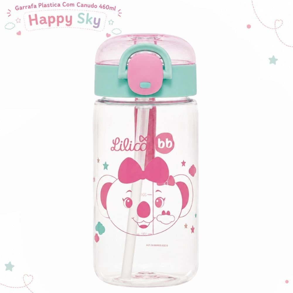 Garrafa Plastica Com Canudo 460ml Lilica BB Happy Sky